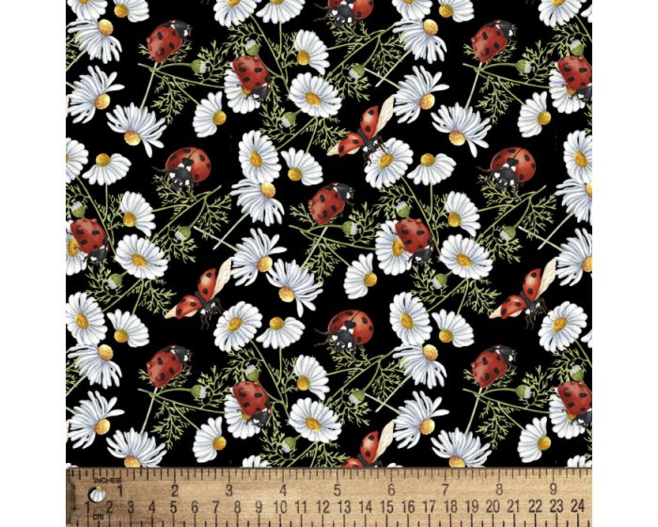 Ladybugs Daisies Cotton Fabric | By the Yard | Sewing and Crafting | 44 inches wide
